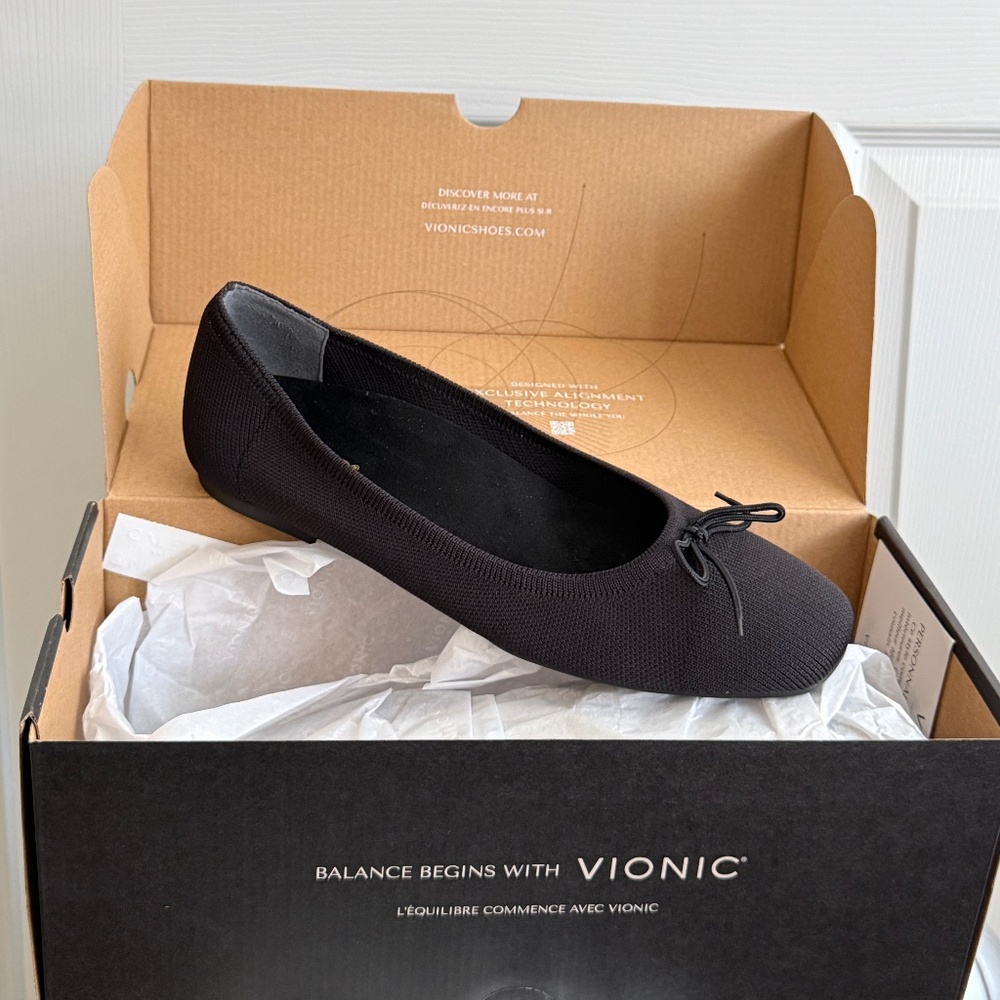 Vionic Klara Knit Ballet Flats Womens 9 Black Slip-On Square Toe Lightweight NWB